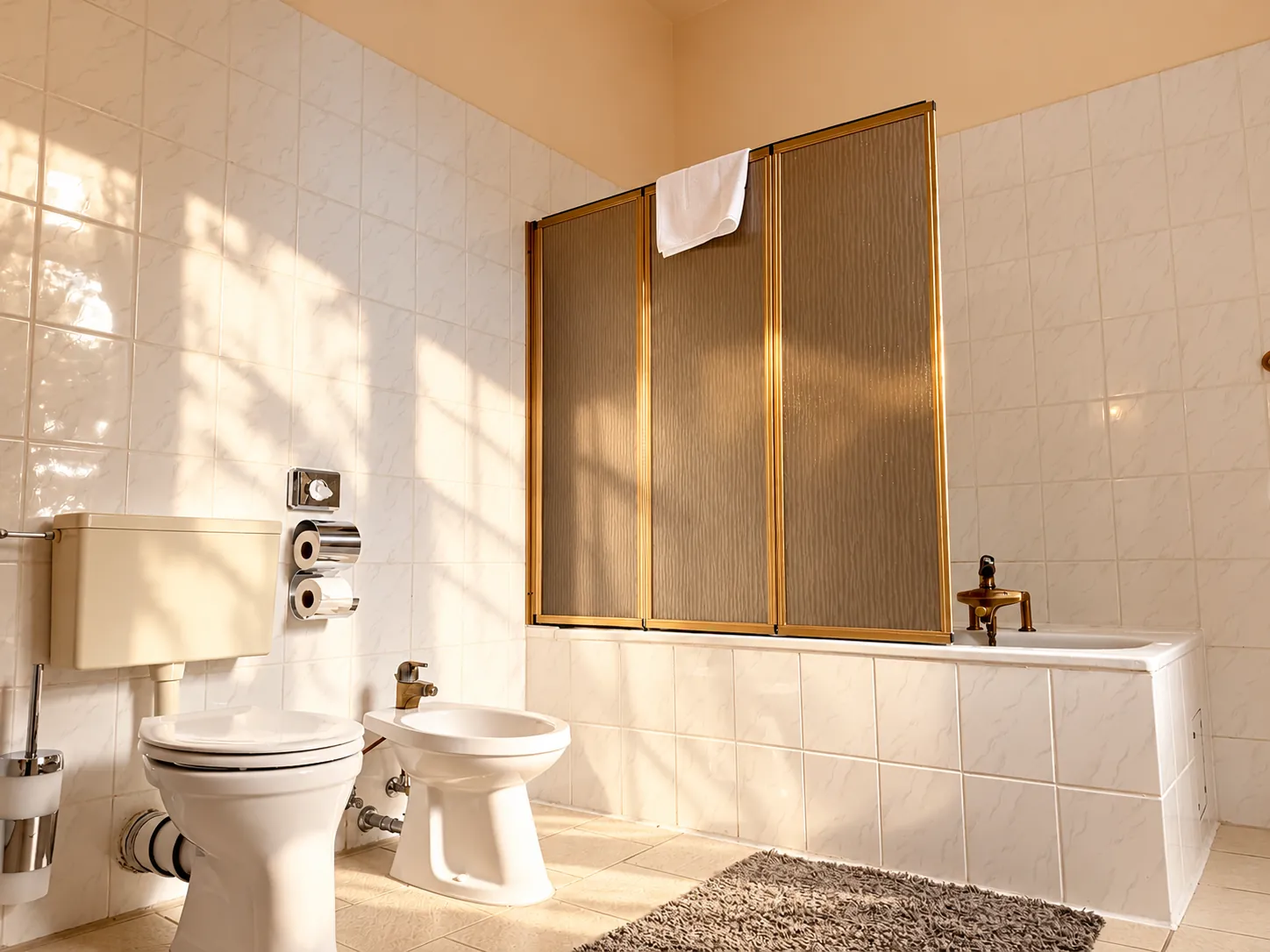 Badezimmer mit Badewanne im Sonnenlicht