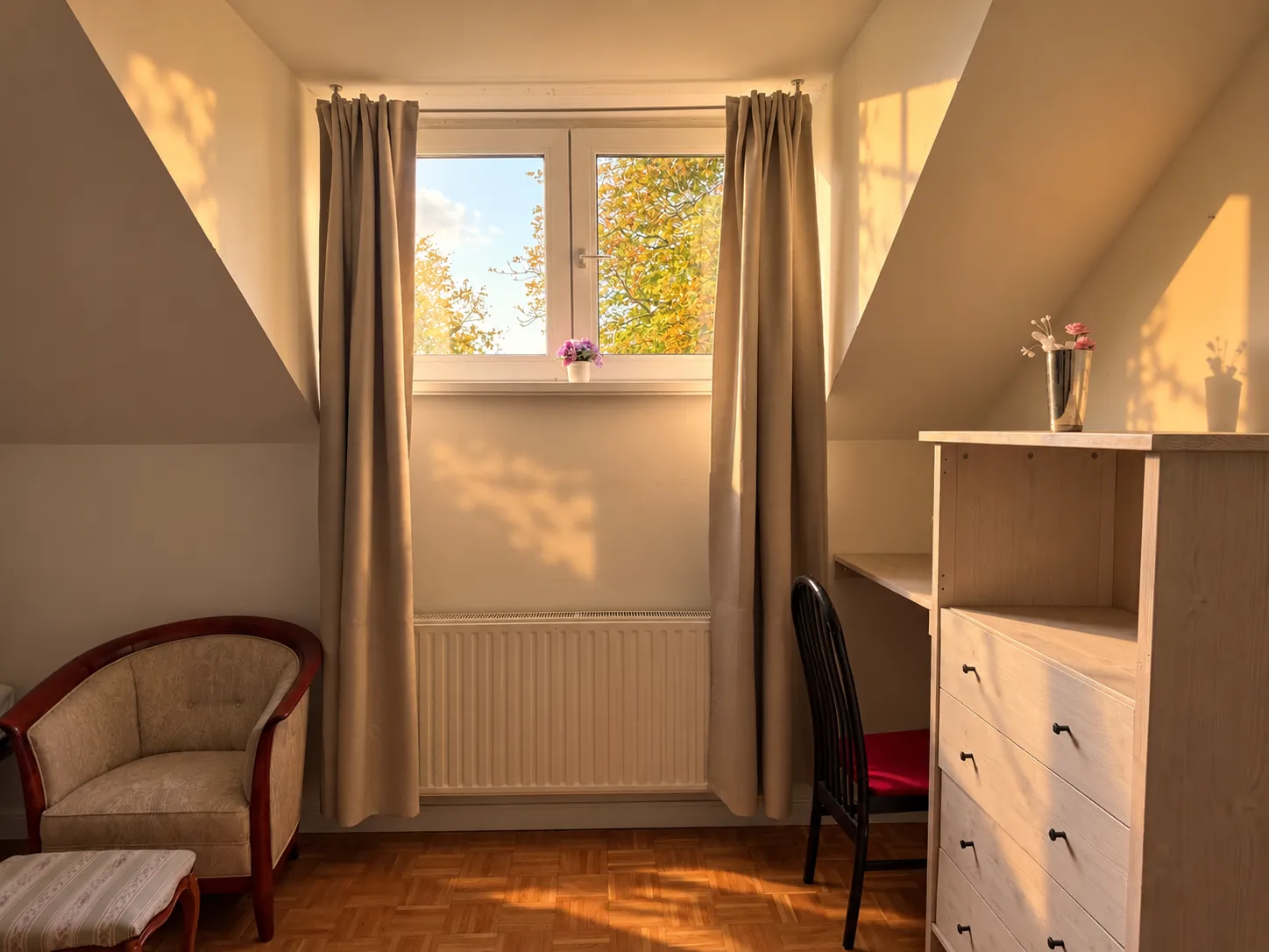 Window nook with armchair and desk